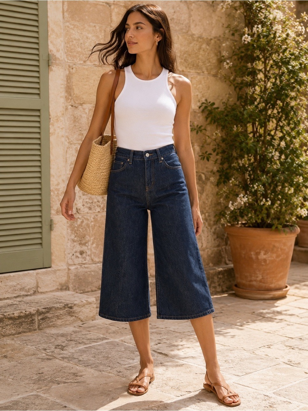 TeX By Max Azria Wide Leg Crop Culotte Jeans Blue Denim Size 29